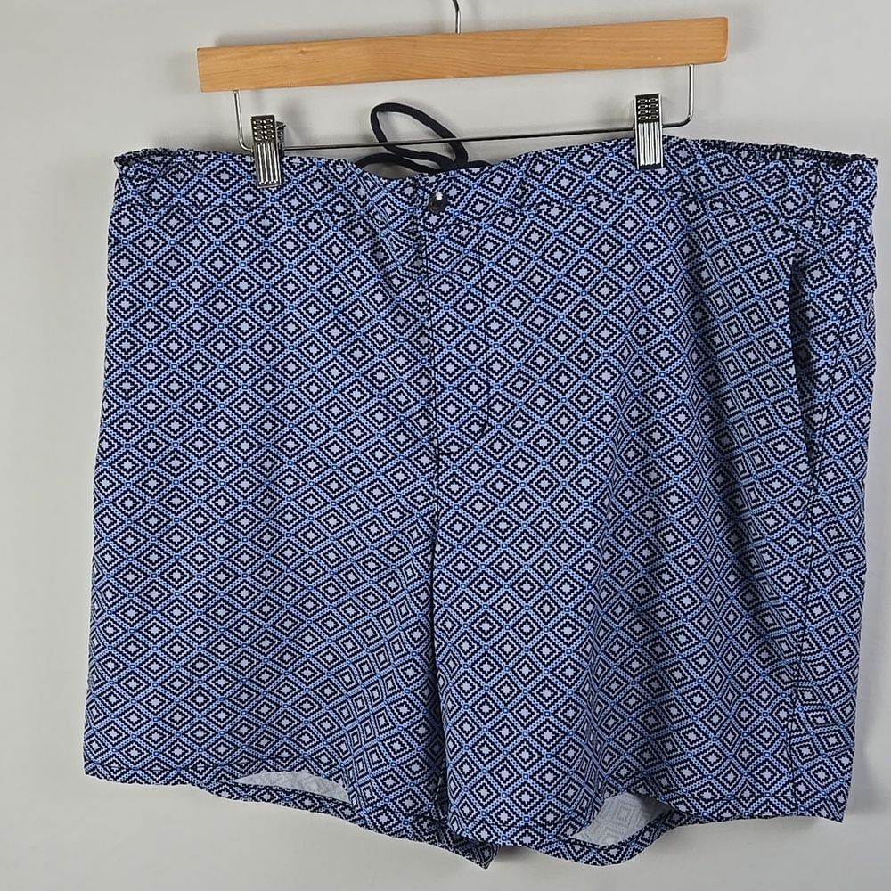 Lands' End Navy Light Blue Patterned Men's Swim Trunk, Board Shorts Sz XXL